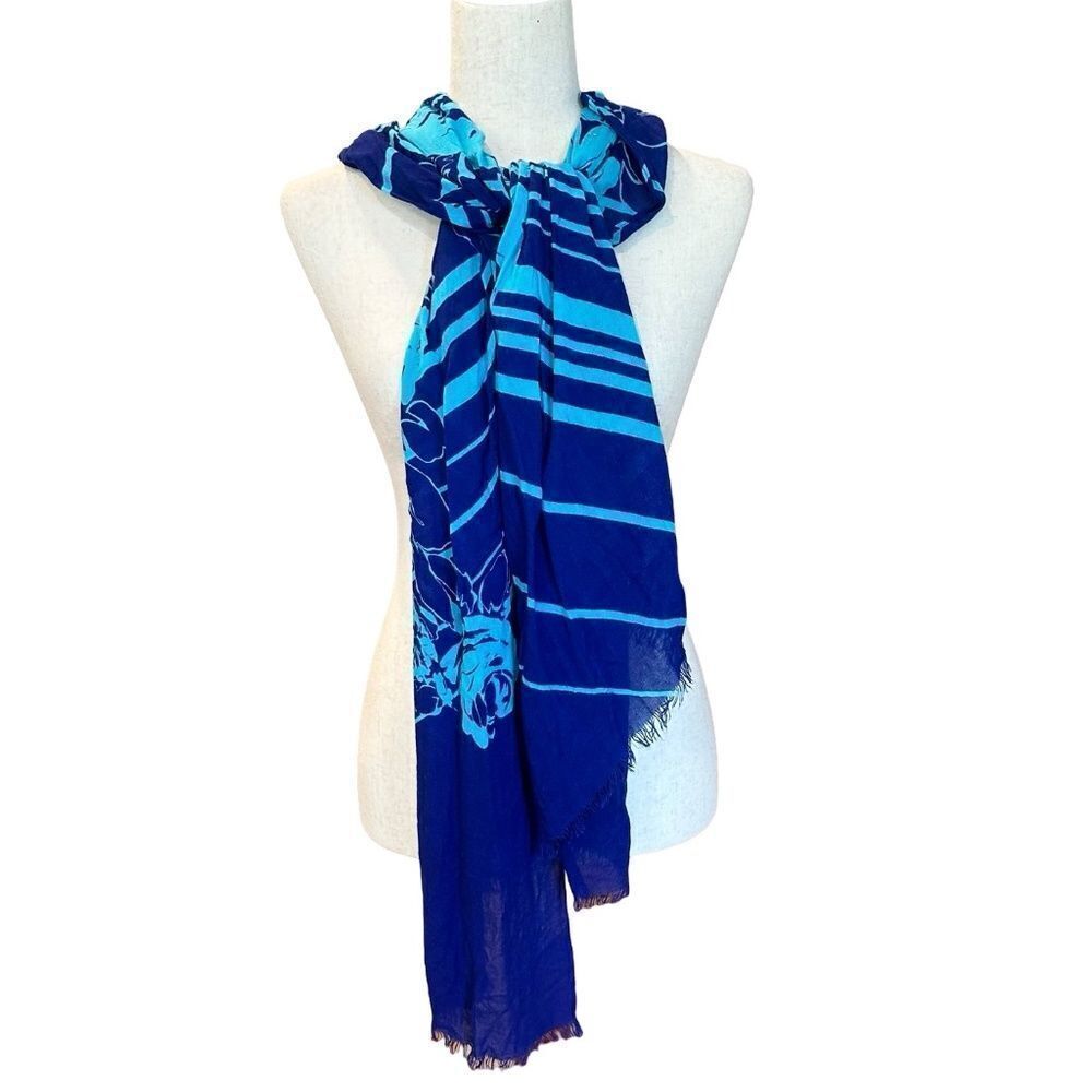 Women's Dress Scarf Blues Soft-Subtle Floral Pattern Approx. 75"x20”